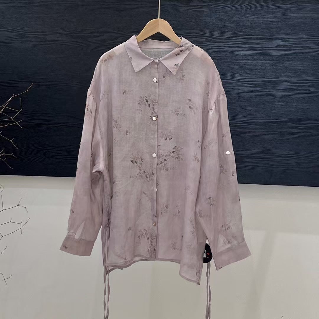 Femme Floral Print Oversized Knaplukning Skjorte Stilla