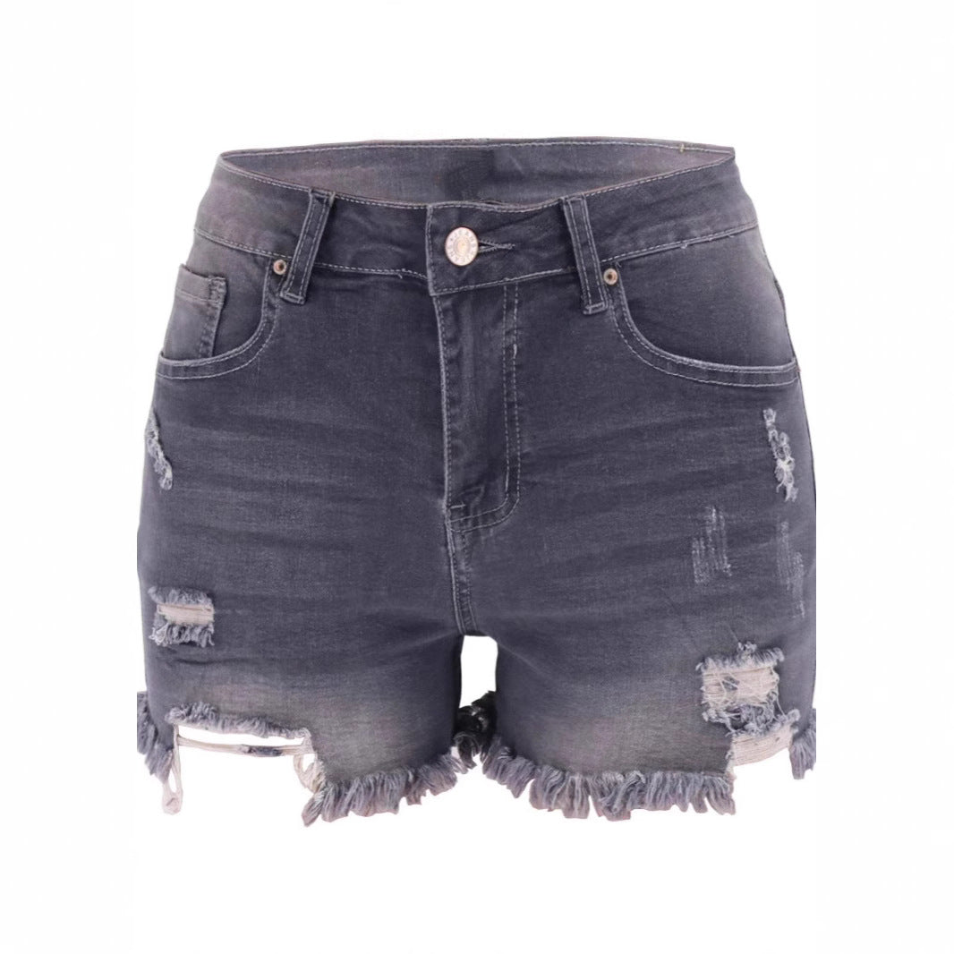 Dame Revne Denim Shorts med frynset kant og høj talje Stilla