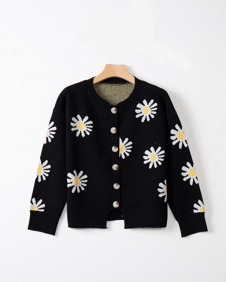 Dame knaptrøje med blomsterprint Stilla