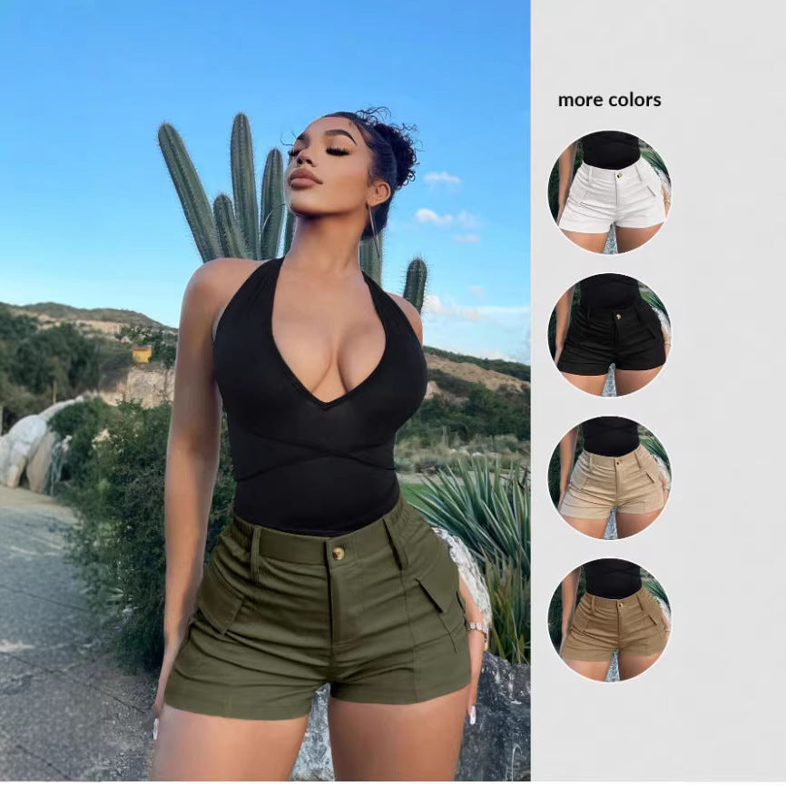 Dame Cargo-shorts med høj talje og praktiske lommer Skovae