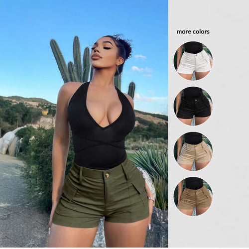 Dame Cargo-shorts med høj talje og praktiske lommer Skovae