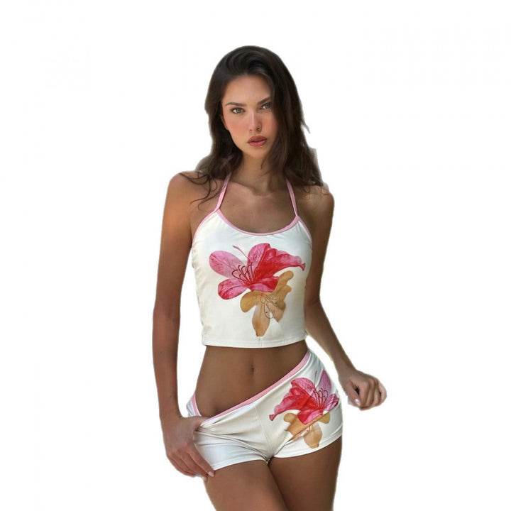 Damen Oberteil und Shorts-Set mit floralen Druck Skovae