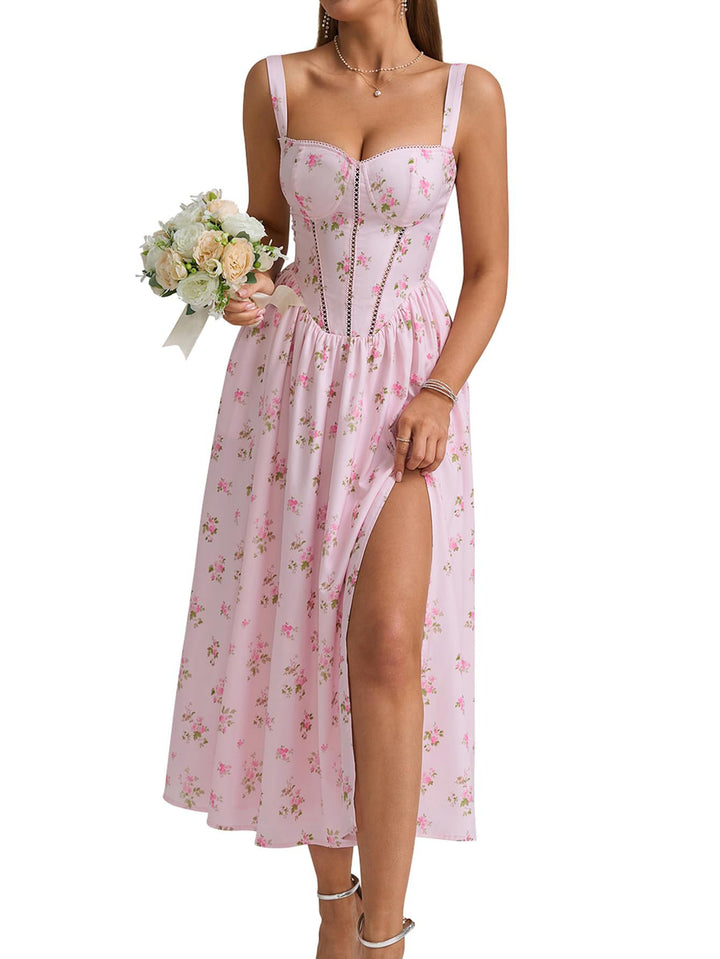Dame Midi-kjole med foret bustier-snit og praktiske lommer Stilla
