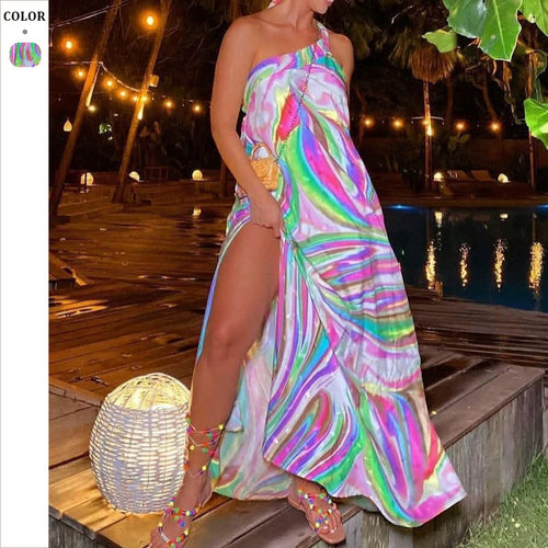 Dame Maxi-kjole med raffineret v-wrap og asymmetrisk kant Stilla
