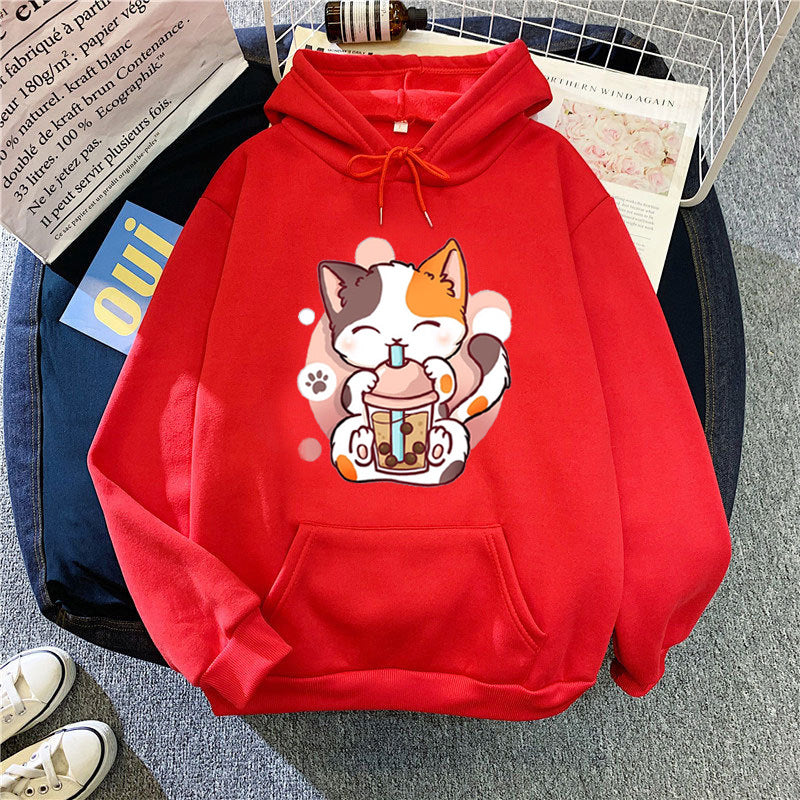 Kvinder hoodie med legesyge kattetryk Skovae