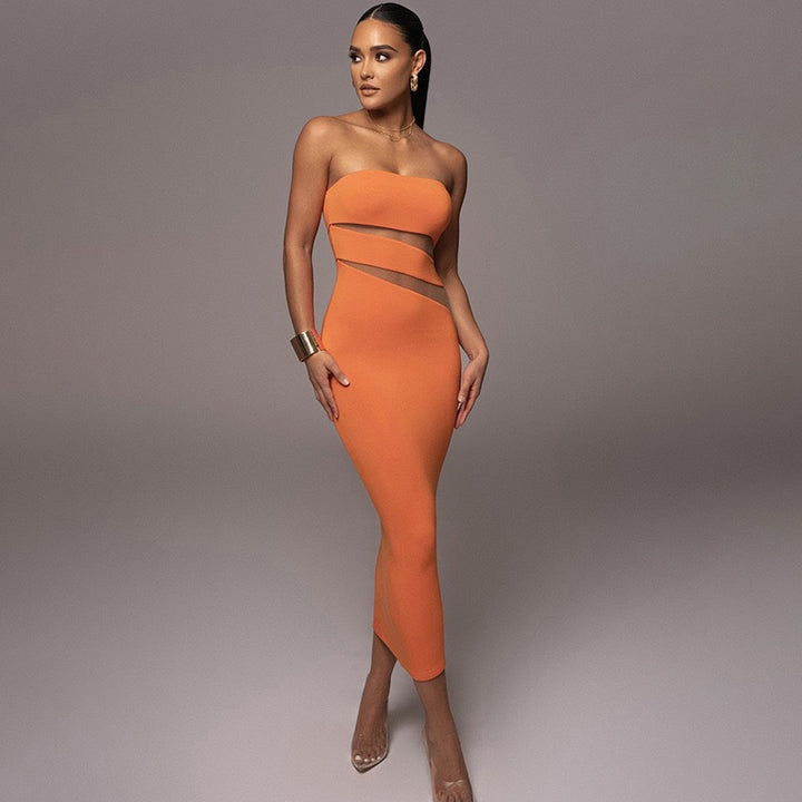 Dame Off-Shoulder Maxikjole med raffinerede cut-out-detaljer og tætsiddende snit Skovae