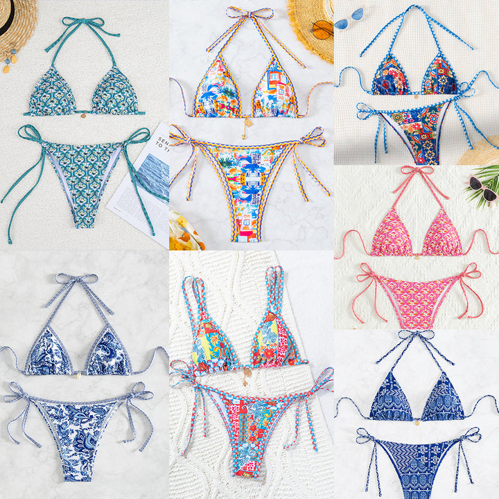 Dame triangel-bikini med legende palmeprint Skovae
