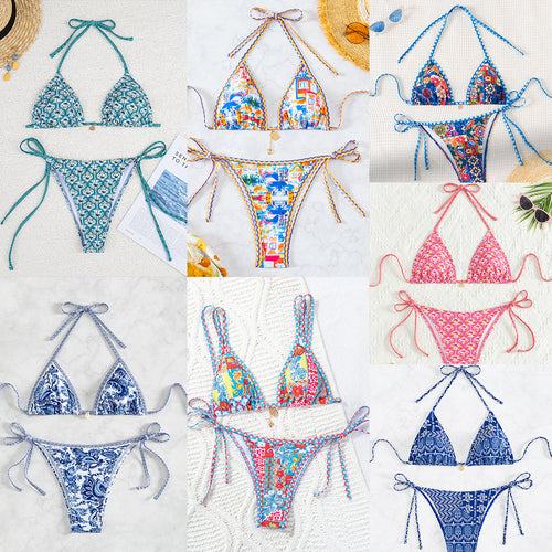 Dame triangel-bikini med legende palmeprint Skovae