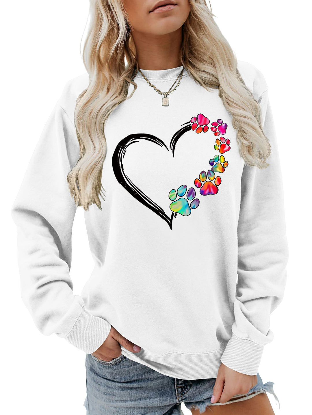 Kvinders sweatshirt med kreativ pote hjerte design Stilla