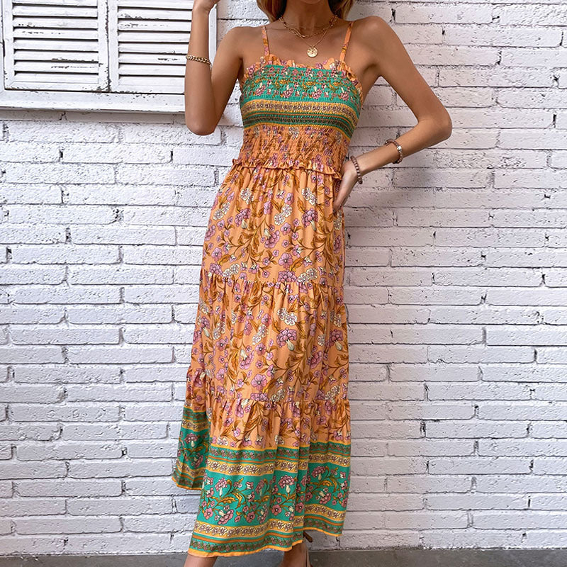 Femme Bohemian Maxi-Sommerkjole med flæsekant-detalje Stilla