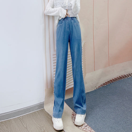 Dame bred denim-bukser med elastisk talje og klassiske lommer Stilla
