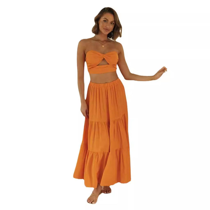 Damer To-dels Sæt bestående af Crop Top og Maxi Skirt med Luftig Silhuet Stilla