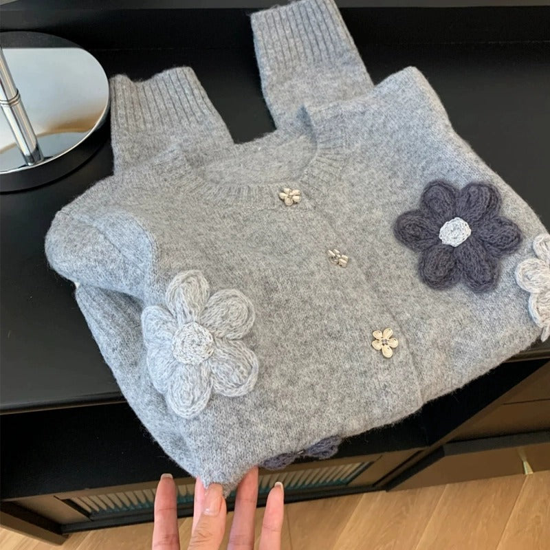 Femme Bestikket Floral Strikjakke Stilla