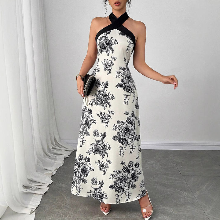 Dame Maxikjole med elegant Cross-Over-udskæring og blomsterdesign Stilla