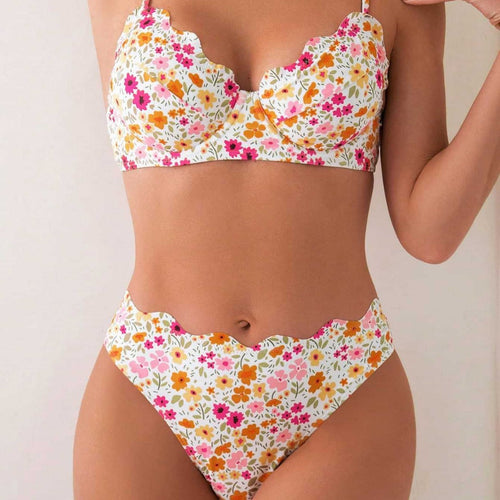Dame blomsterdekoreret højskåret bikini Skovae