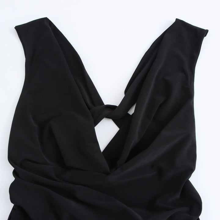 Femme Draperet Cowl Neck Bodycon Kjole med Åben Ryg Detalje Stilla