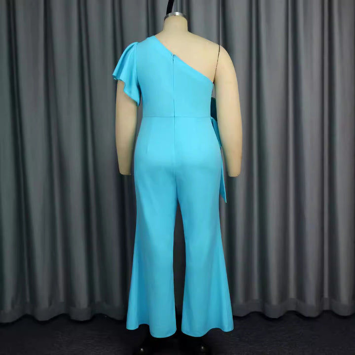 Dame elegant jumpsuit med asymmetrisk design og floral applikation Skovae