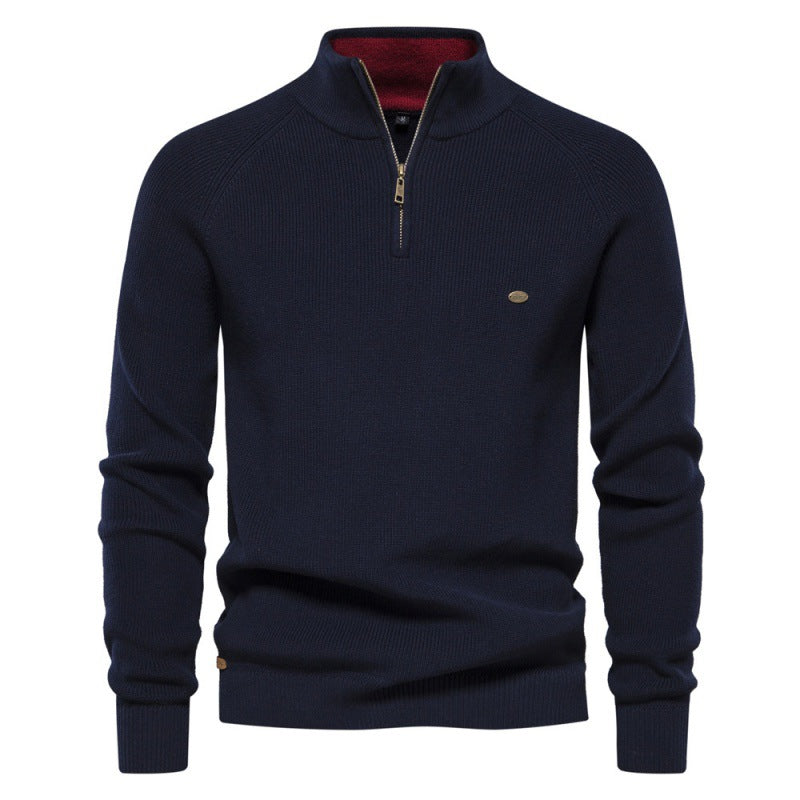 Herre ståkravepullover med elegant struktur og praktisk halvlynlås Stilla
