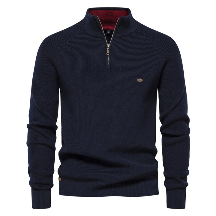 Herre ståkravepullover med elegant struktur og praktisk halvlynlås Stilla