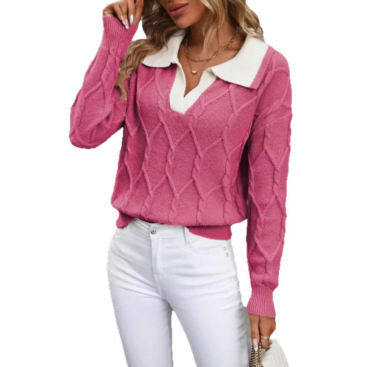 Kvinders strikkede pullover med klassisk polo krave og diamant tekstur Stilla