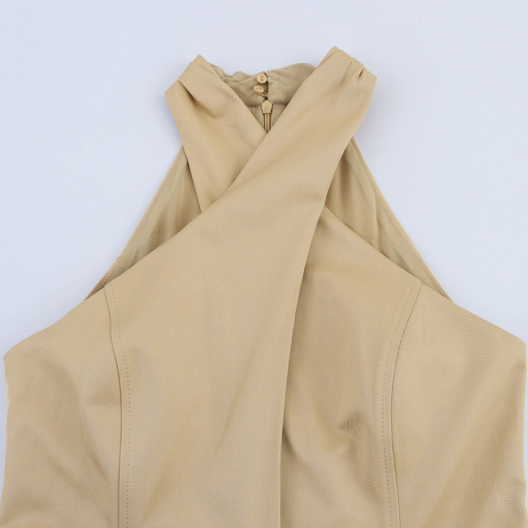 Dame Halterneck Utility Midi Kjole med Bælte Talje Stilla