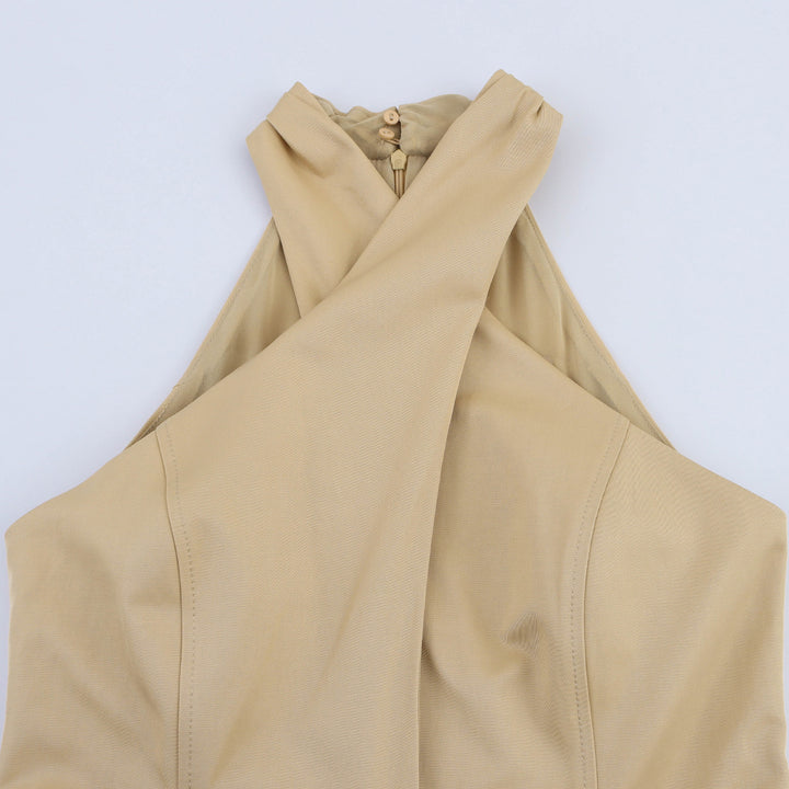 Dame Halterneck Utility Midi Kjole med Bælte Talje Stilla