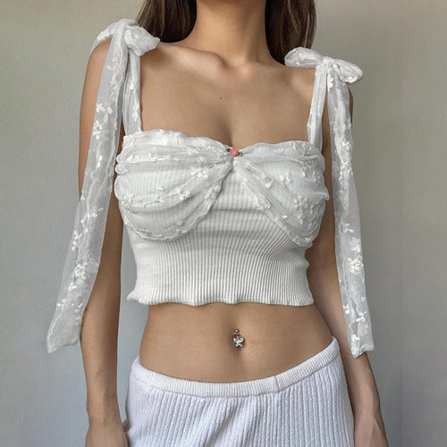 Dame Bustier top med transparente ruffles detaljer og sløjfer Stilla