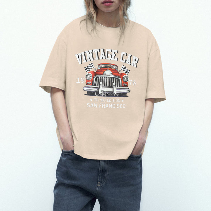 Dame Oversized T-shirt med Vintage-Bil-motiv Stilla