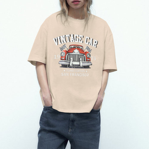 Dame Oversized T-shirt med Vintage-Bil-motiv Stilla