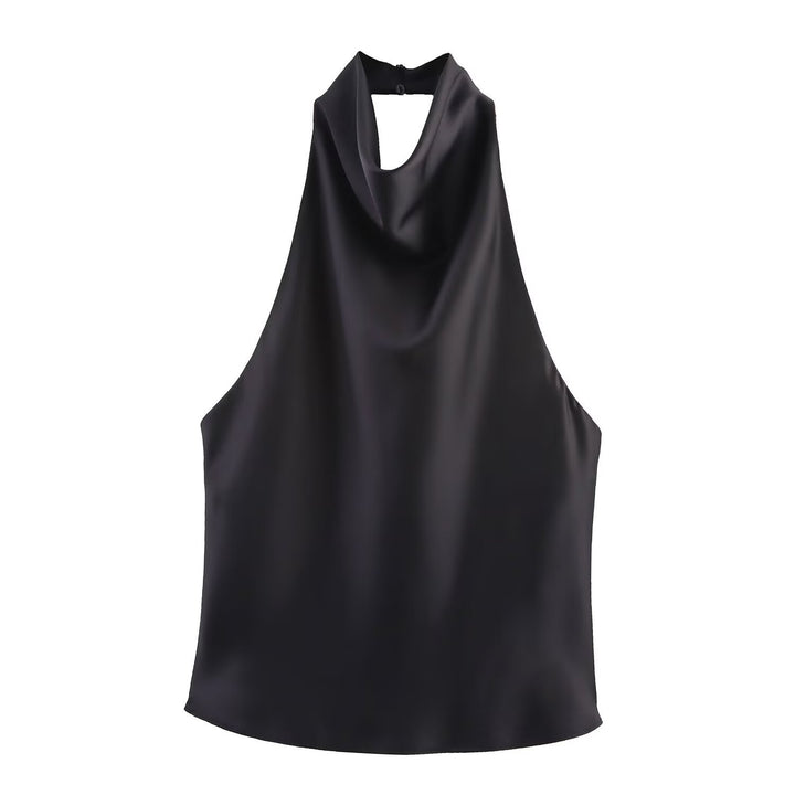 Dame elegant halterneck top med flydende snit og dekorative detaljer Skovae