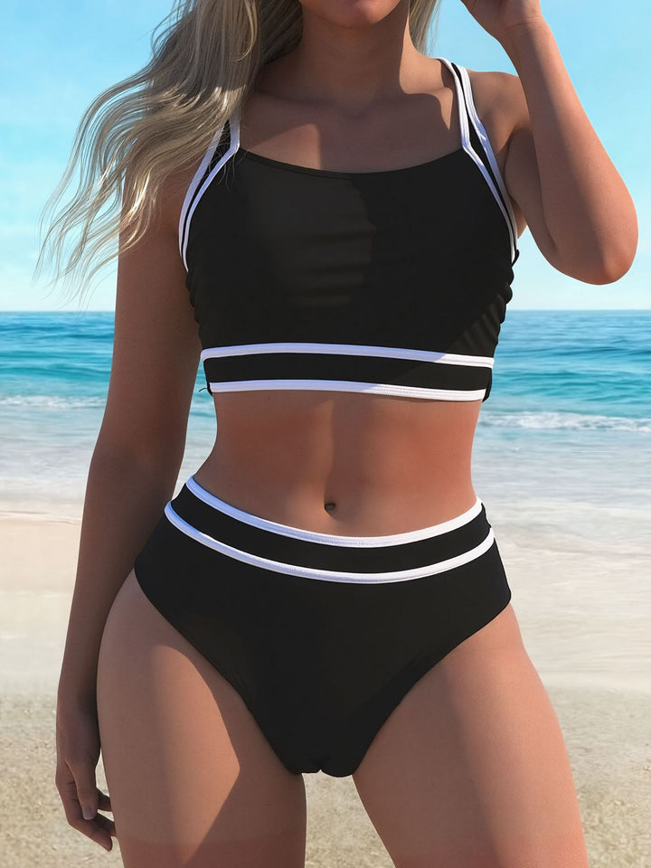 Dame Sporty bikini sæt med fashionable kontraststriber Skovae