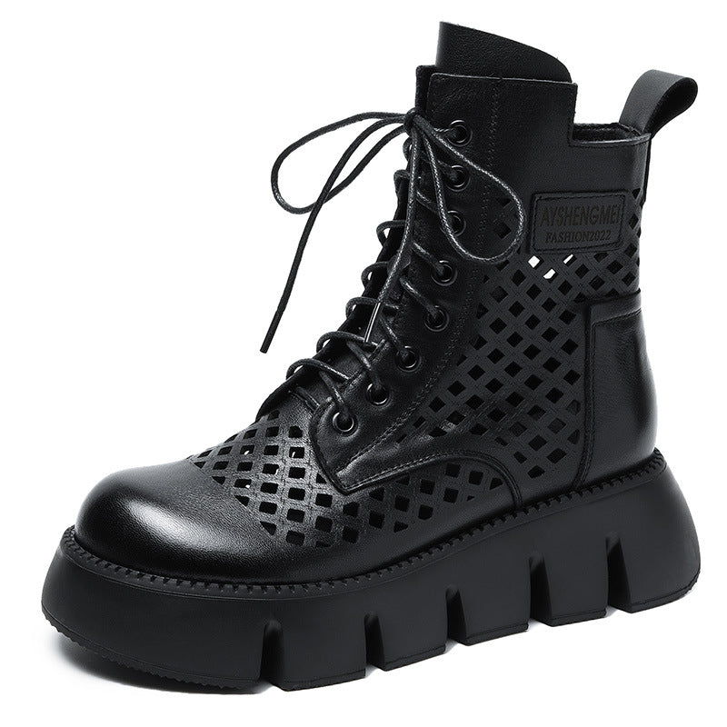 Femme Trendy Snørebånd Chunky Ankler Støvler med Udsnitdesign Stilla