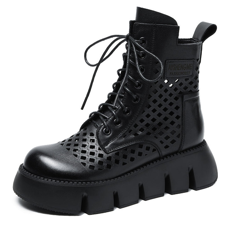 Femme Trendy Snørebånd Chunky Ankler Støvler med Udsnitdesign Stilla