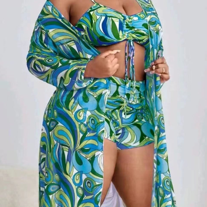 Damebikini med afslappet kaftan og moderne mønsterblandning Stilla