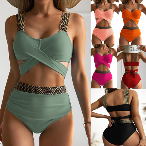 Damer Højtaljet Bikini-sæt med stilfulde krydsremme og elegante detaljer Stilla