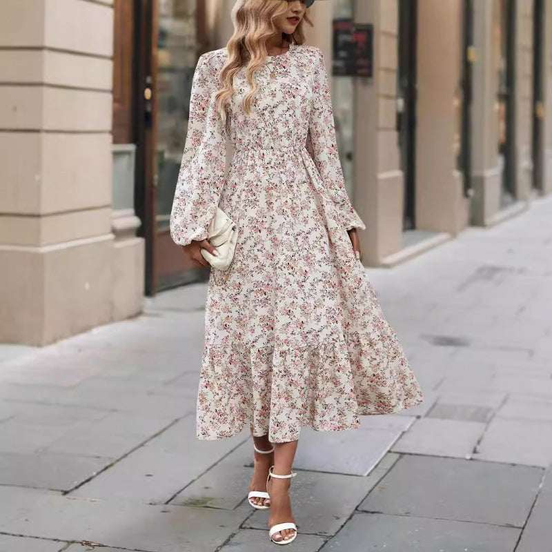 Femme Floral Print Maxi Dress med elegante lange ærmer Stilla