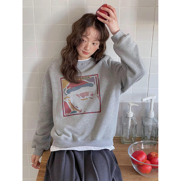 Dame afslappet sweatshirt med kreativ grafikdesign og rund halsudskæring Stilla