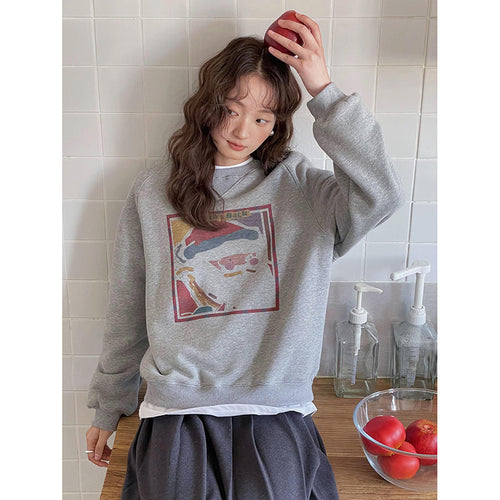Dame afslappet sweatshirt med kreativ grafikdesign og rund halsudskæring Stilla