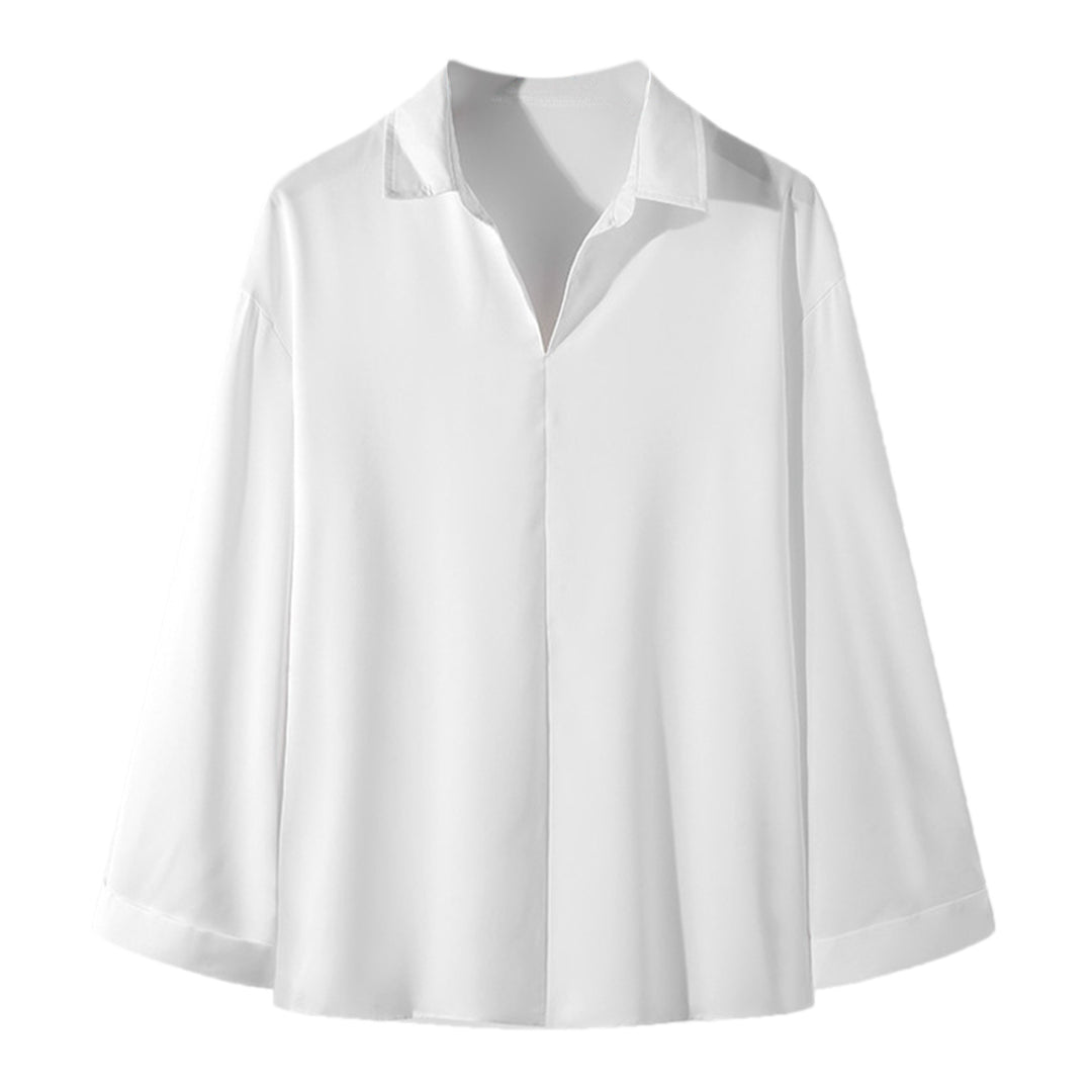 Dame Elegant Langærmet Bluse med moderne V-Udskæring og struktureret Overflade Stilla