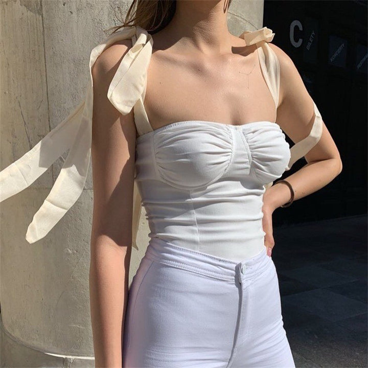 Dame Ruffles Detail Bindebånd Skuldertop Stilla