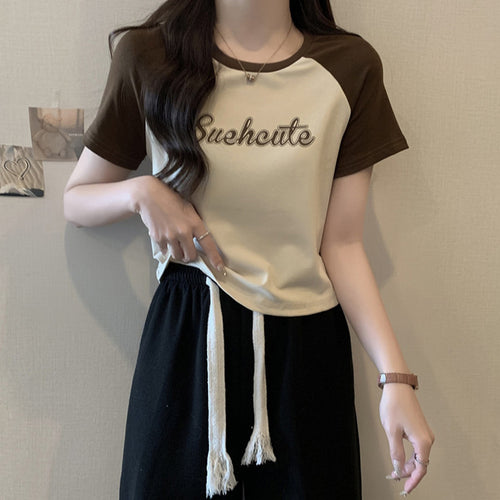 Femme Kontrast Ærme Grafik T-Shirt Stilla
