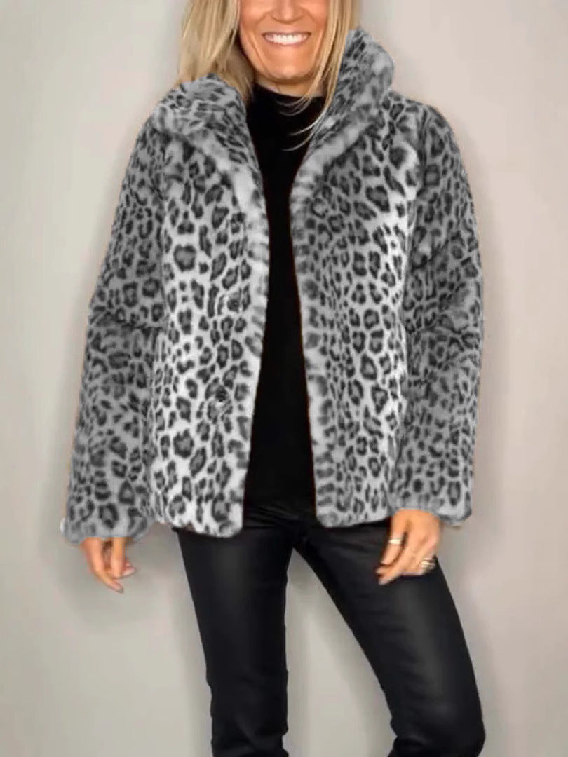 Stilla | Frakke Faux Fur Plus Size Pasform Dyreprint Åben Front Reverskrave