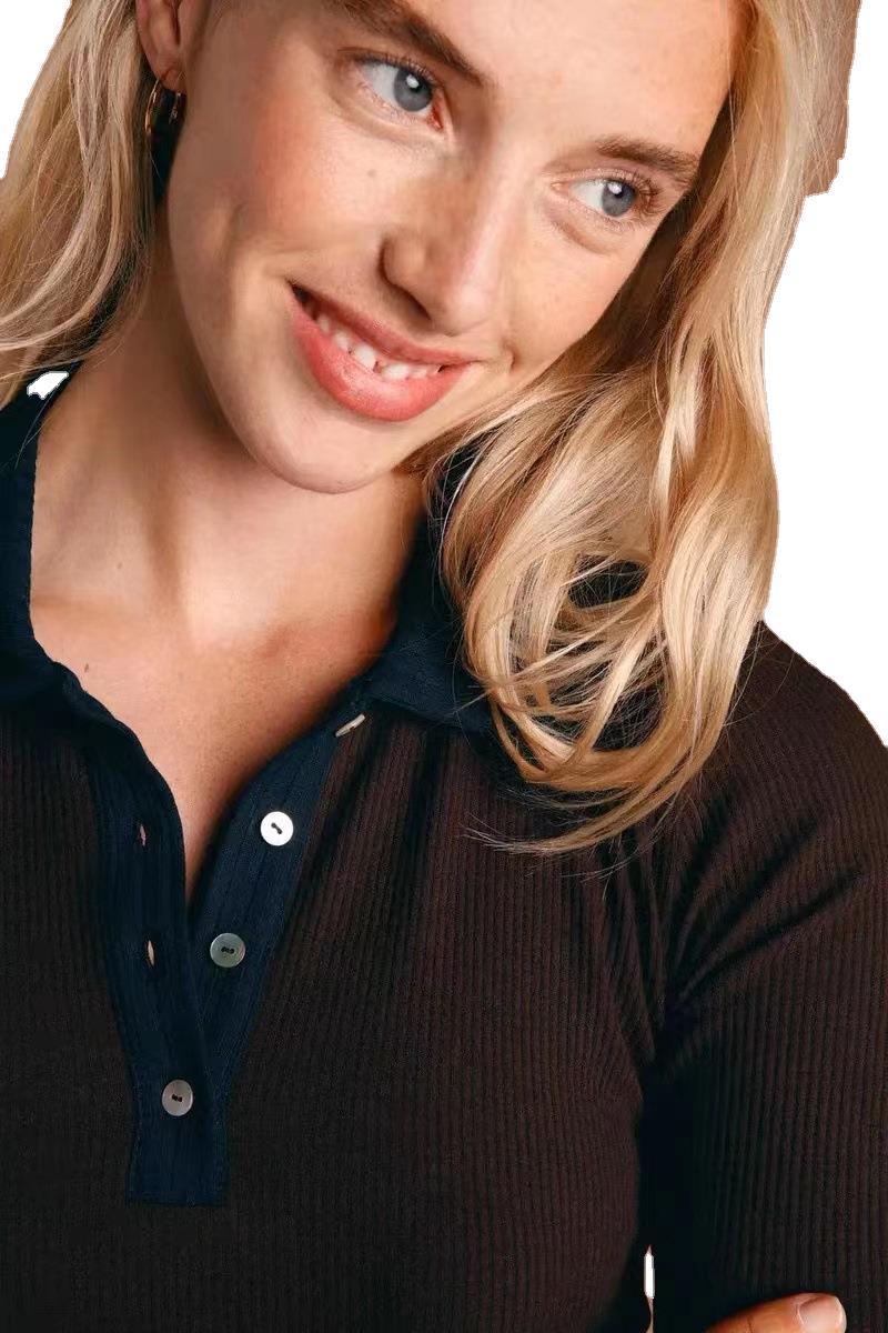 Dame Poloshirt med struktureret stof og kontrastkrave Stilla