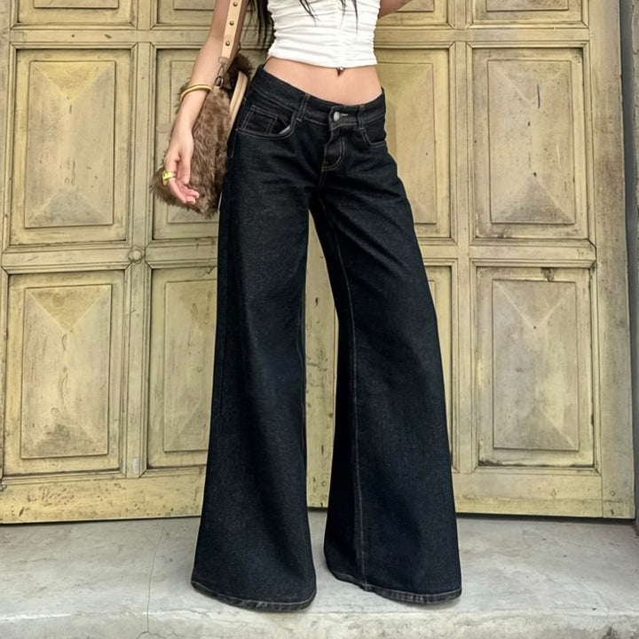 Dame slagjeans med høj talje og elegante sømme Skovae