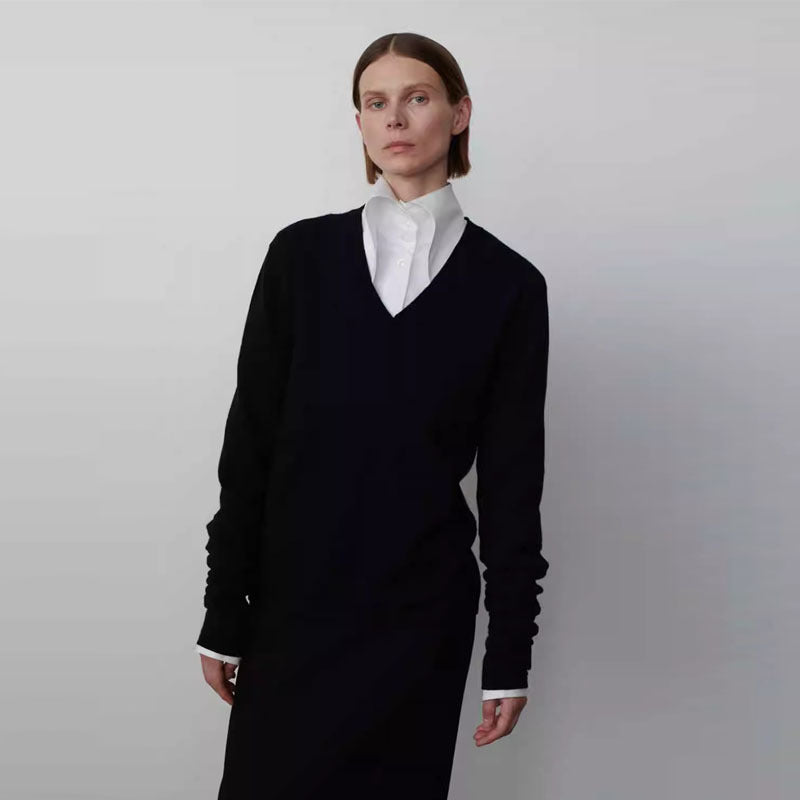 Damer Elegant og Casual Strik Sweater med V-Hals og Lange Ærmer Stilla