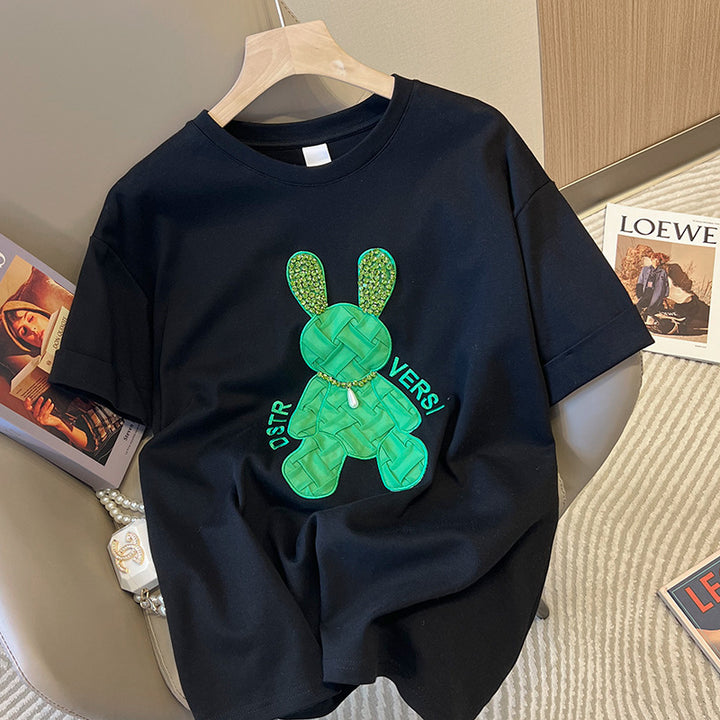 Dame T-shirt med glamorøst bjørnemotiv og fine glimmer-applikationer Stilla