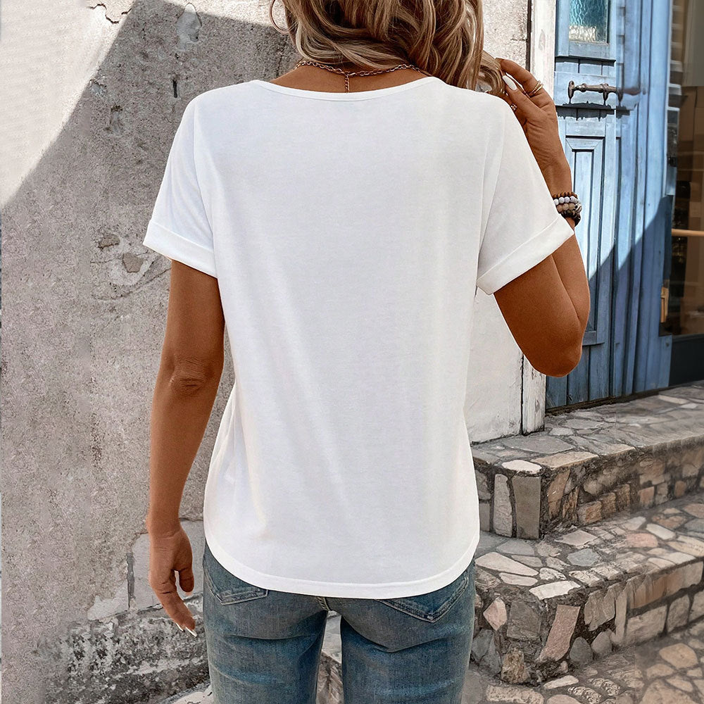 Dame V-hals T-shirt med fashionable udskæringsdetaljer Stilla