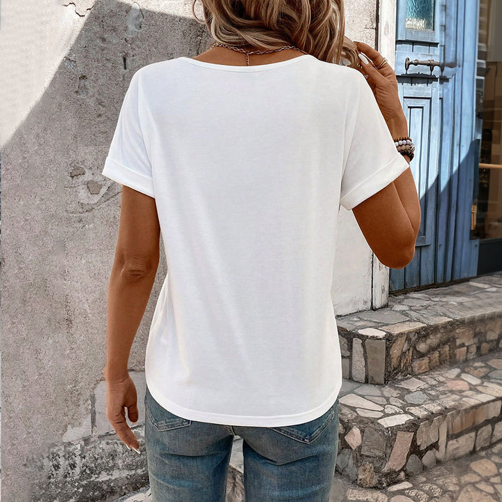 Dame V-hals T-shirt med fashionable udskæringsdetaljer Stilla