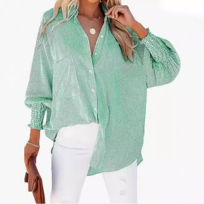 Damer Oversize Skjortebluse med modetræk og stribemønster Stilla