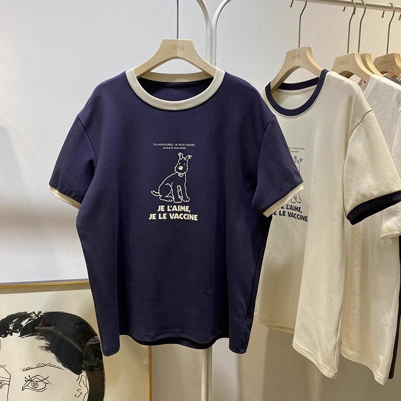 Femme Grafik Kortærmet T-shirt med legende hundeillustration Stilla